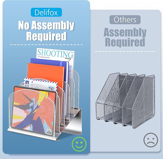 Delifox Inclined Desk File Organizer,Vertical File Folder Holder Stand Metal Rack File Sorter for Office Classroom Desktop Organization