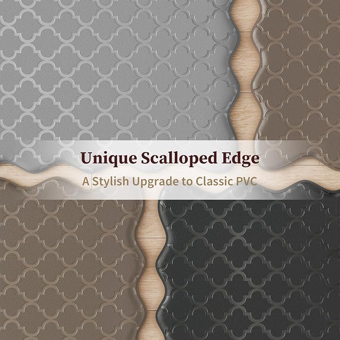 Arenarug Upgrade Scalloped Embossed Kitchen Mats for Floor 2PCS Cushioned Anti Fatigue Waterproof Foam Kitchen Rugs Non Slip Washable Comfort Standing Mat for Sink Laundry, Spruce Green