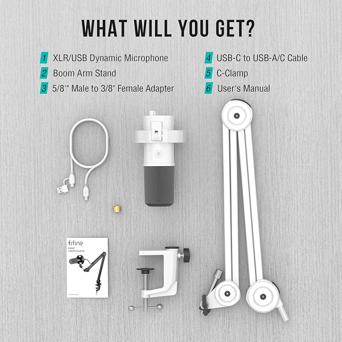 FIFINE Podcast XLR/USB Microphone Kit, Studio Dynamic Vocal Mic for Recording, Streaming, Voice-Over, PC Microphone with Boom Arm with Mute, Headphone Monitoring, Metal-AmpliTank K688T White
