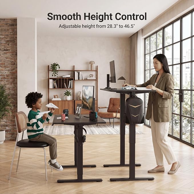 Claiks 40 x 24 Inch Black Electric Standing Desk | Adjustable Height, Sit Stand, 3 Memory Presets, Cable Management, Space-Optimized, Home Office & Bedroom