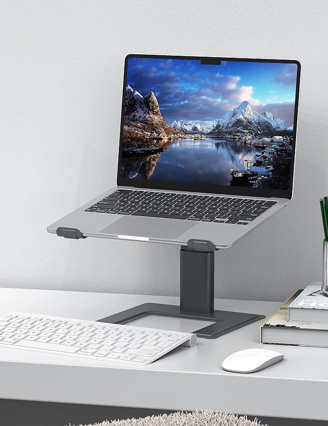 ALASHI Laptop Stand for Desk, Computer Stand Adjustable Height, Ergonomic Notebook Laptop Riser, Aluminum Metal Holder Compatible with 10 to 17.3 Inches Notebook PC Computer, Grey