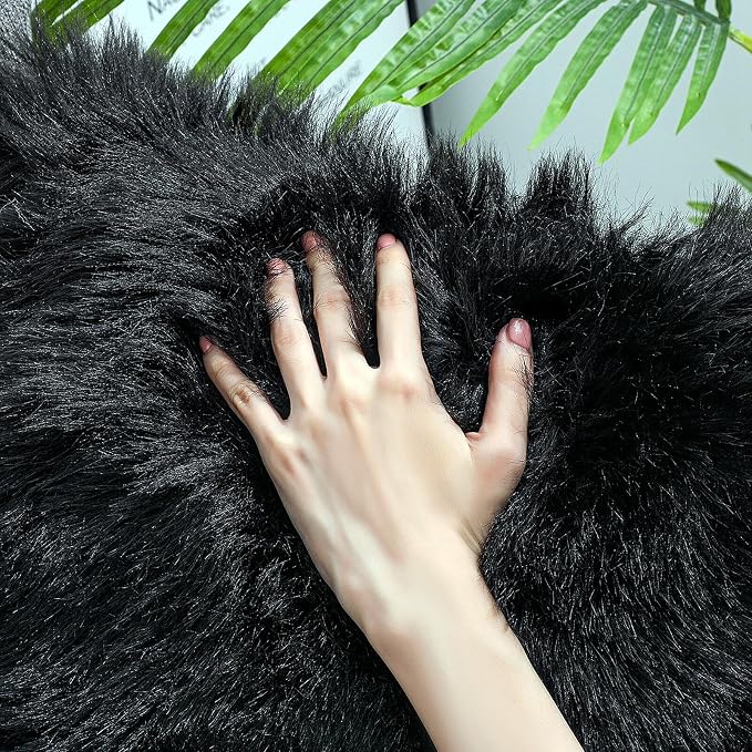 linmopm Faux Fur Rug Sheepskin Shag Fluffy Fuzzy Black 2x6 ft Runner Rugs for Bedroom Bedside Bed Floor Living Room Plush High-Density Cushion Carpet Super Sofa Cover | Shag Fluffy Fuzzy, High-Density Cushion, For Bedroom Bedside Living Room, Plush Carpet