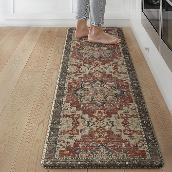 GENIMO Kitchen Mats for Floor, Washable Anti Fatigue Mat for Cushioned, 17.3"x59", Waterproof Kitchen Rugs, Non Slip Foam Comfort Standing Mat Rug for Home, Runner, Sink, Laundry, Bordeaux
