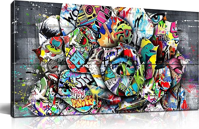 SIXTTART Floral Wall-Decor - Banksy Canvas Wall Decor - Graffiti Wall Art for Living Room Ready To Hang Size 40" x 20"
