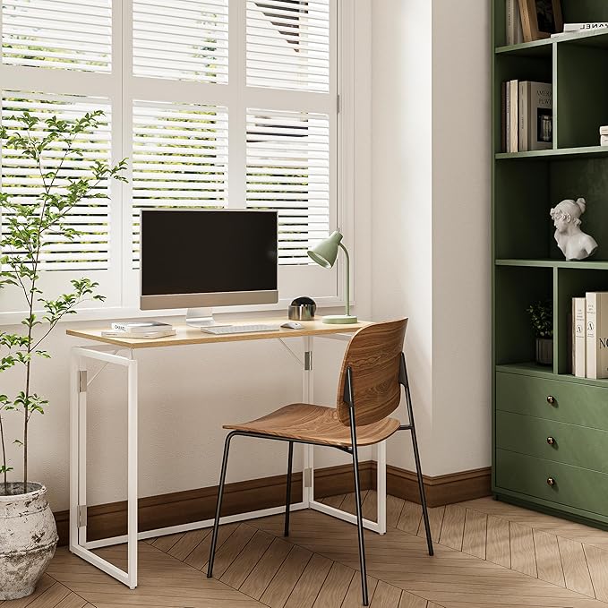 Folding Desk - 31.5" Wood Top Foldable Desk for Small Spaces | No Assembly Required Compact Desk for Home Office, Writing, and Study
