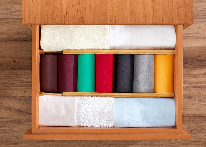 RoyalHouse Large Drawer Organizer (18" - 22") Adjustable Bamboo Drawer Dividers Organizers, Expandable Drawer Separators for your Kitchen, Bedroom, Bathroom, Dresser, Office, and More (4 pieces)