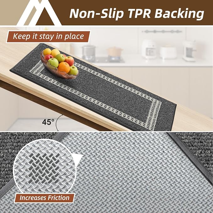 COSY HOMEER Kitchen Rugs Non-Slip 20x30/20x48 Inch Thick Polypropylene Standing Mat for Home Machine Washable, Black