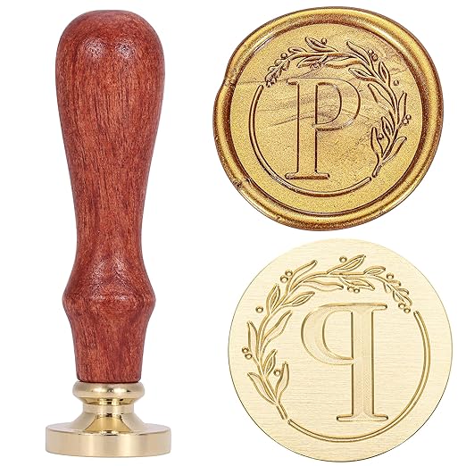 Yoption Letter Wax Seal Kit, Vintage Initial Alphabet P With Wreath Stamp and 120 Antique Gold Seal Beads