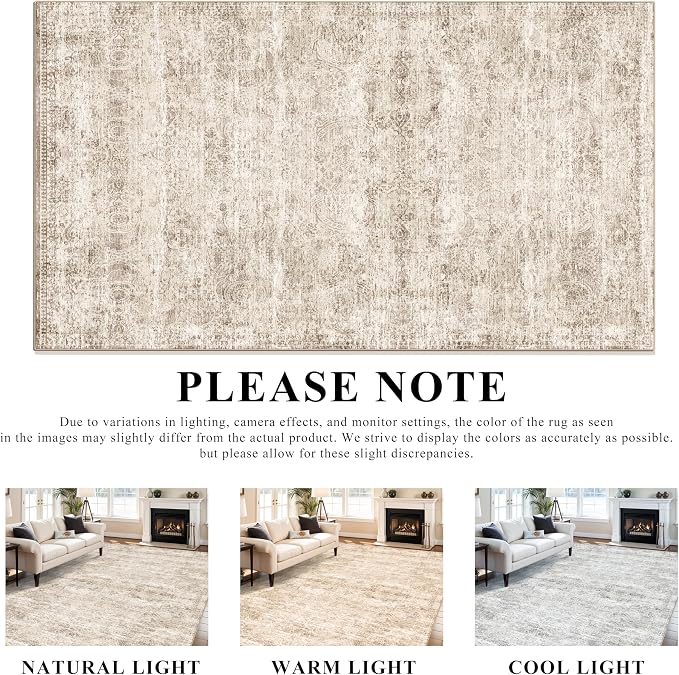 TOPRUUG Washable 12x15 Area Rug - Extra Large Rugs for Living Room Soft Low Pile Carpet for Bedroom Non-Slip Stain Resistant Vintage Indoor Floor Carpets (Beige Brown, 12x15)
