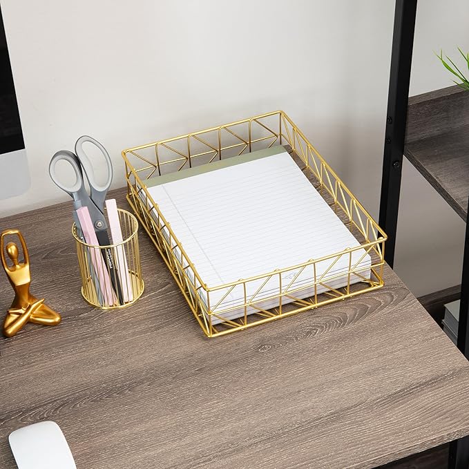 Mind Reader Document Organizer, Desktop Organizer, File Storage, Modern, Office, Metal, 9.5" L x 12.75" W x 3.25" H, Gold