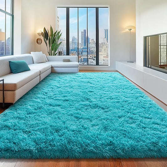 8x10 Area Rugs for Living Room, Fluffy Shaggy Rug Soft Carpets, Big Rugs for Bedroom Nursery Kids Room Dorm Home Decor Aesthetic, Teal Blue