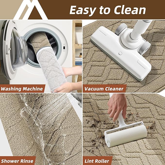 COSY HOMEER 60x24Inch/35X24Inch Kitchen Rugs Sets Non-Slip Washable Kitchen Mats for Floor Polypropylene Absorbent Kitchen Runner for Kitchen Sink Hallway Entryway(Beige)