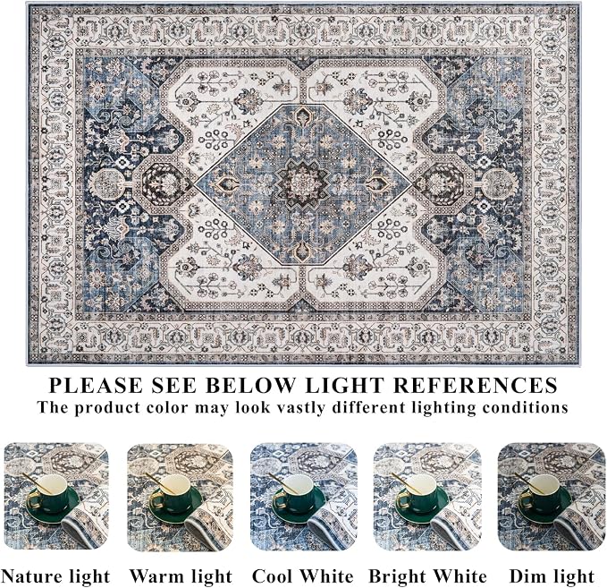Living Room 6round Area Rugs - Boho Rugs for Living Room Stain Resistant Carpet for Bedroom Kitchen Bathroom with Non Slip Backing Home Decor Floor Decoration Mat 6ft Navy