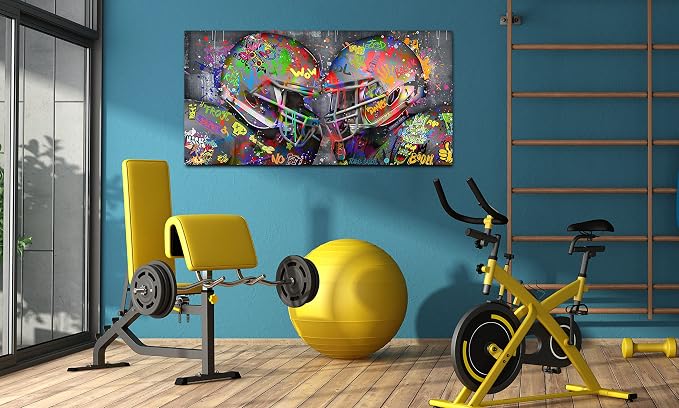 SIXTTART American Football Posters Large Wall-Art For Living Room - Graffiti Rugby Ball Bedroom Decor For Teen Boys - Banksy Canvas Wall-Art Ready To Hang Size 59" x 29"