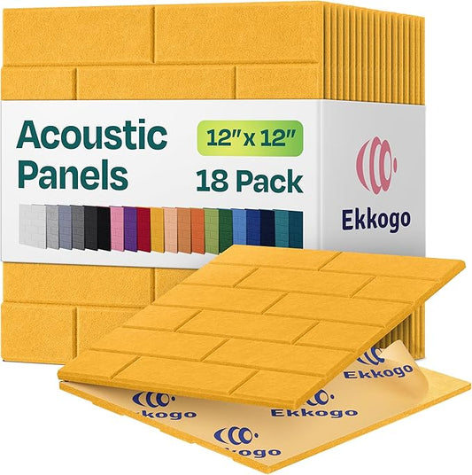 Acoustic Panels 18-Pack Soundproof Wall Panels 12"X12"X0.4" Brick Style Sound Panels Premium Sound Dampening Panels Easy Self Adhesive Installation - [Yellow Orange Gold]