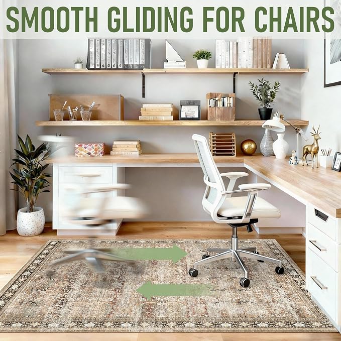 Office Chair Mat for Hardwood Floor, 48"x60" Desk Chair Mat for Home Office, Anti-Slip Under Desk Mat Rug for Rolling Chair,Floor Protector Washable Rugs for Gaming Chairs-Rust