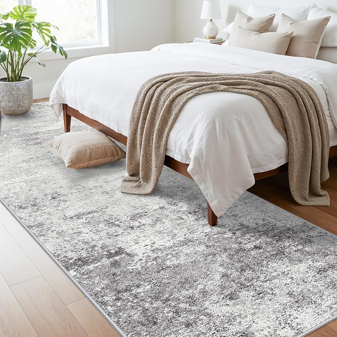 RUUGME 3x10 Washable Runner Rug: Abstract Durable Kitchen Runners Non-Slip Stain Resistant Modern Rugs for Hallway Laundry Low Pile Ultra Thin Soft Carpet for High-Traffic Areas Home Decor 3X10 Grey