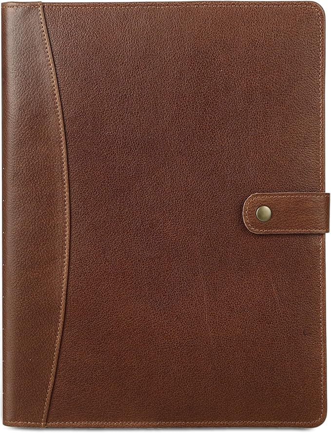 KomalC Leather Portfolio Folder with Button Closure | Business Padfolio for Professionals | Vintage Organizer with Legal Pad Holder, Card Slots & Document Pockets