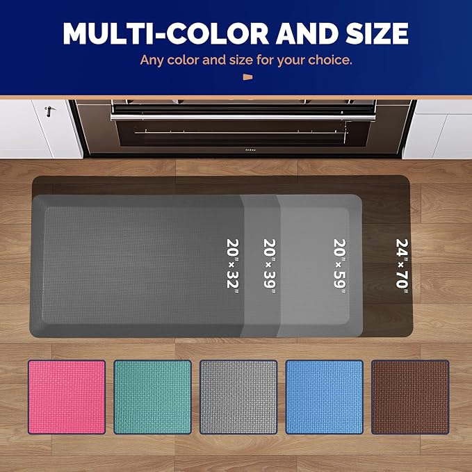 FEATOL Anti Fatigue Mat for Standing, 9/10 Extra Thick Ergonomic Standing Desk Mat, Comfort Memory Foam Standing Mat at Home,Office All Day (20" x 59", Grey, 1PC)