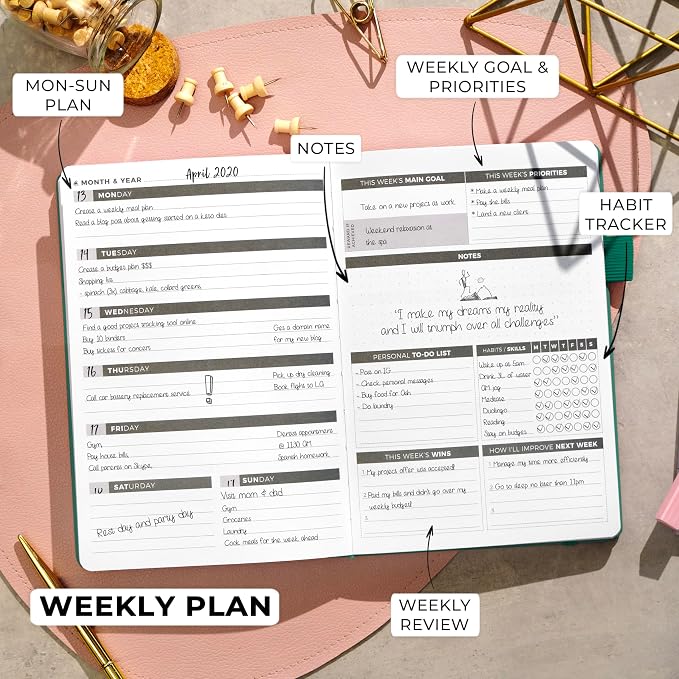 Clever Fox Planner – Undated Weekly & Monthly Planner for Productivity, Time Management & Goals – Organizer Journal – A5 (Turquoise)