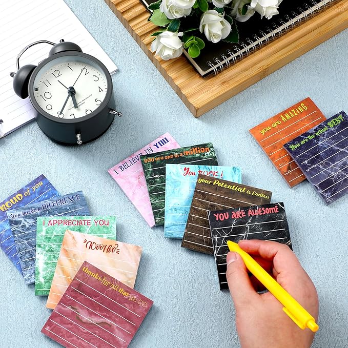 Yinder 24 Pcs Inspirational Sticky Notes Thank You Gift Motivational Sticky Note Pad Employee Appreciation Gift Bulk for Staff Coworker Teacher Nurse Office Groups 3 x 3'' (Appreciation,Marble Color)