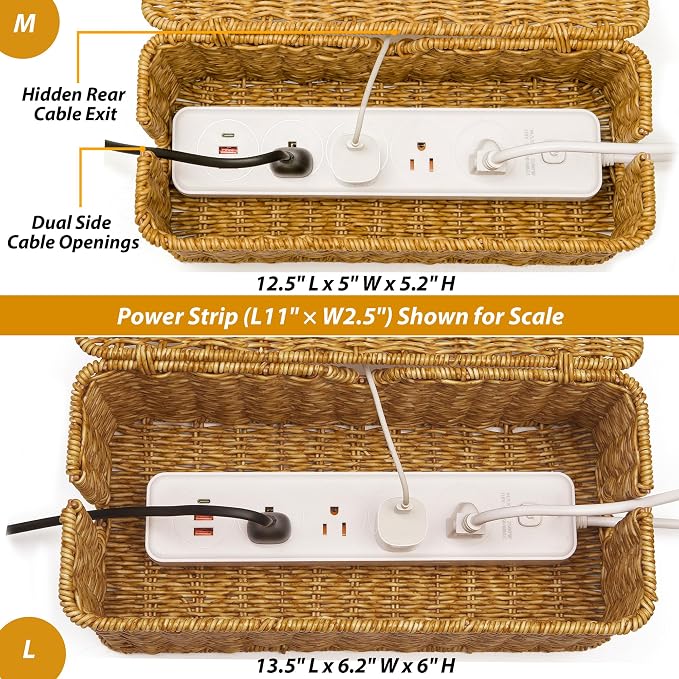 ZhiYo Rattan Cable Management Box, Cord Organizer, Nature, 12.5"x5"x5.2"