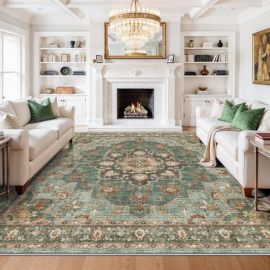 TOPRUUG Washable Oriental Area Rug - Green 11x11 Area Rugs for Living Room Bedroom Dining Room Under Kitchen Table - Non-Slip & Stain Resistance Rug for High Traffic Area (Green, 11x11)