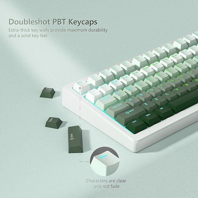 Womier Green Keycaps for Mechanical Keyboard, Shine Through PBT Keycaps Cherry Profile, Custom Key Cap for 60 75 100 Percent Cherry Gateron MX Switches Keyboard, Gradient Green