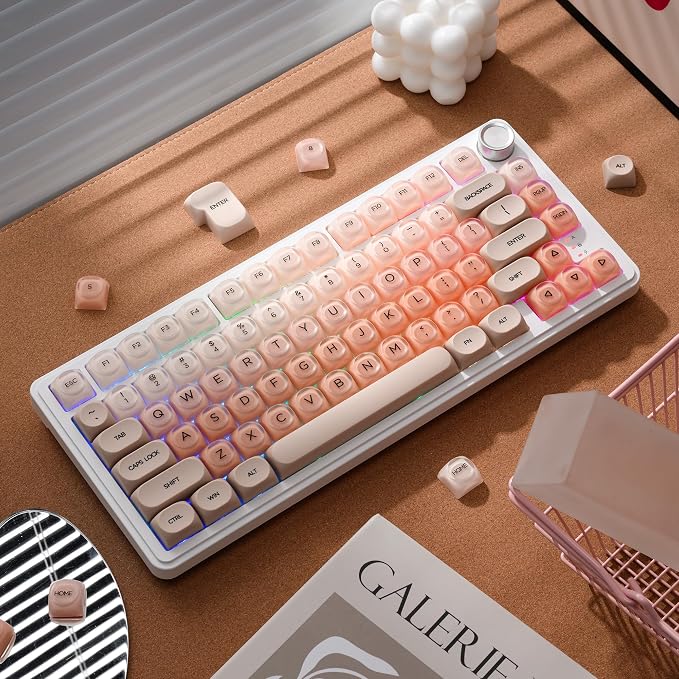 OHY Jelly Keycaps, XVX HOA Profile 132-Key PBT+PC Shine-Through Keycap Set, Cute Custom Gradient Keycaps for Mechanical Keyboards with MX Switches - Flesh Pink (Only Keycap, No Keyboard)