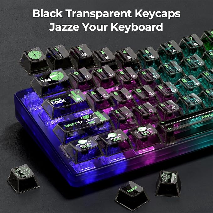 GMKWTL XVX Clear Keycaps, Transparent Keyboard Keycaps, Black Crystal Keycap Set, Cherry Profile Key caps 65 Percent Compatibility with MX Switches Mechanical Keyboards