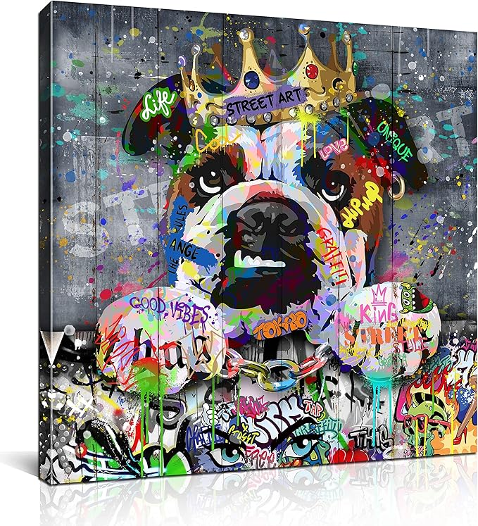 SIXTTART Dog Wall Art - Kid's Room Animal Wall Decor - Graffiti Playroom Art - Ready to Hang 20" x 20"