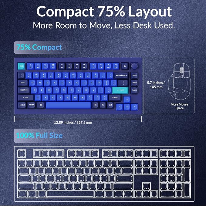 Keychron Q1 RGB Wired Custom Mechanical Keyboard, 75% Layout RGB Backlight with Hot-swappable Gateron G Pro Red Switch Double Gasket Compatible with Mac Windows Linux (Blue) -Version 2