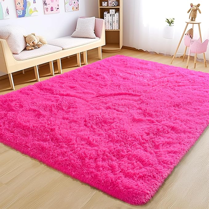 Awaytail Fluffy Rug 2x3 Feet - Preppy Girls Fuzzy Rugs College Dorm - Small Cute Chair Rug Washable for Nursery- Hot Pink