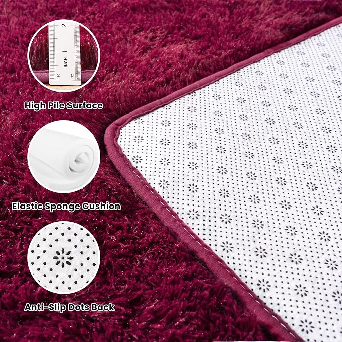 Awaytail 8x10 Rug - Non-Slip Area Rug Washable for Living Room - Height Pile Fluffy Throw Rugs Carpet for Bedroom - Burgundy
