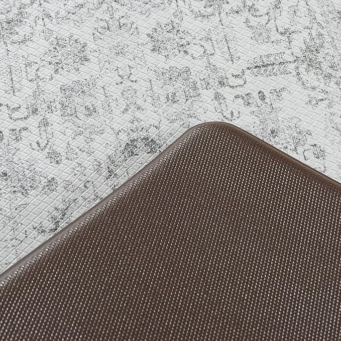 Kitchen Mats for Floor Anti Fatigue Cushioned Gray Vintage Kitchen Mats Waterproof Non Slip Comfort Standing Grey Retro Floral Runner Rug for Sink Laundry Office Bathroom 17.3"x47"