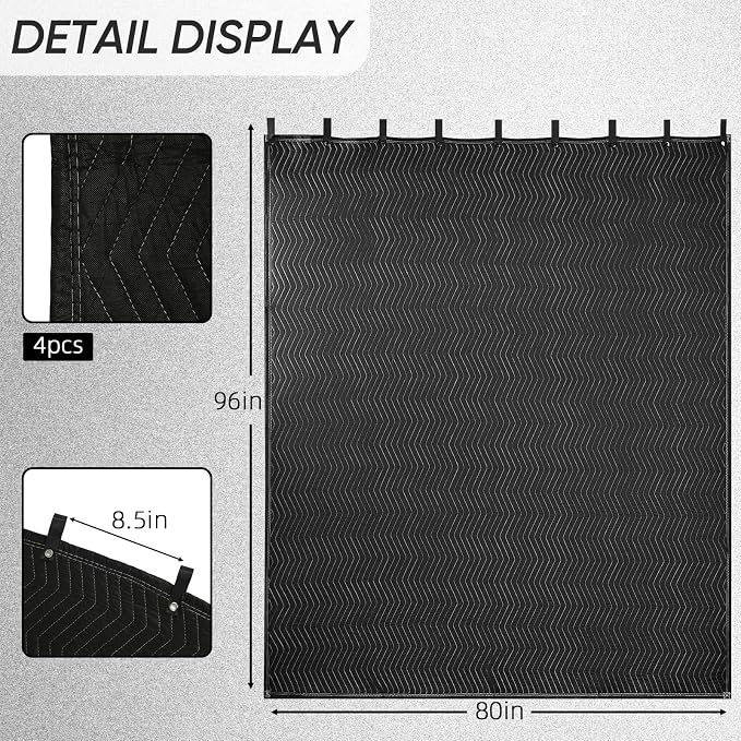 4 Pack Extra Large Sound Absorbing Blanket, 96 x 80 Inches Studio Acoustic Blanket Panel, Sound Dampening Noise Cancelling Curtain for Wall Hanging, Light Blocker Soundproof Moving Blanket