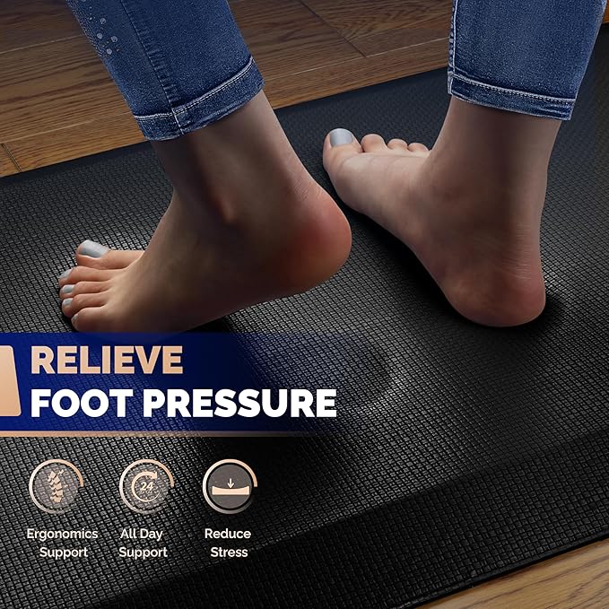 FEATOL Anti Fatigue Mat for Standing, 9/10 Extra Thick Ergonomic Standing Desk Mat, Comfort Memory Foam Standing Mat at Home,Office All Day (20" x 39", Black, 2PC)