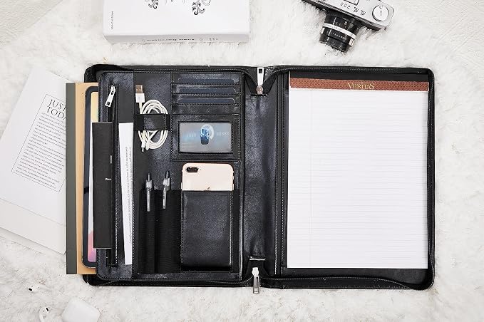 Leather Portfolio for Men, Personalized Leather Portfolio with Zipper, Customized Portfolio Organizer, Vegan Leather Padfolio for Women, Custom
