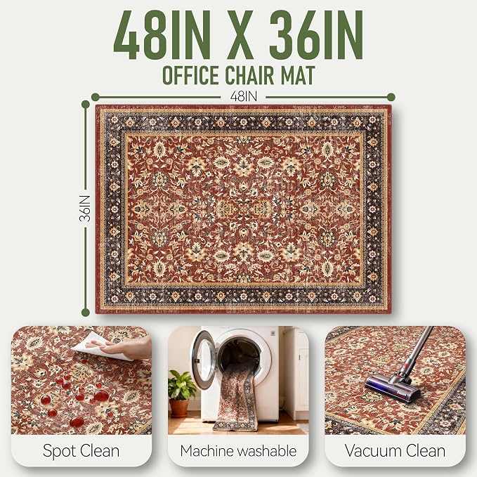 36"x48" Office Chair Mat for Hardwood, Under Desk Chair Mat for Home Office, Anti-Slip Office Rugs for Rolling Chairs, Floor Protector Washable Rugs Burgundy