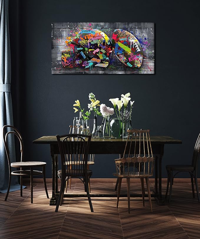 SIXTTART American Football Posters For Boys Bedroom - Graffiti Rugby Ball Canvas Wall Art For Office - Sports Posters Wall Decor Ready To Hang Size 40" x 20"