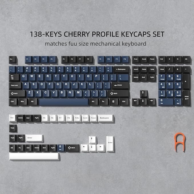 dagaladoo Keyboard keycaps Set, Double Shot PBT keycaps,Cherry Profile Custom Key caps 60 65 75 100 Percent for Cherry-mx Full Size Retro Mechanical Keyboard,Black/Blue/White,138-keys