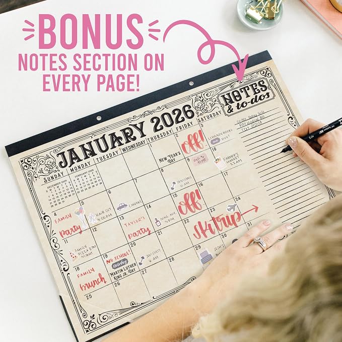 Hadley Designs Large Teacher Desk Calendar 2026-2027 - Desktop Calendar 2026, 18-Month Desk Calendars for Home, Office & Classroom, Cute Classroom Must Haves, Back to School Teacher Gifts