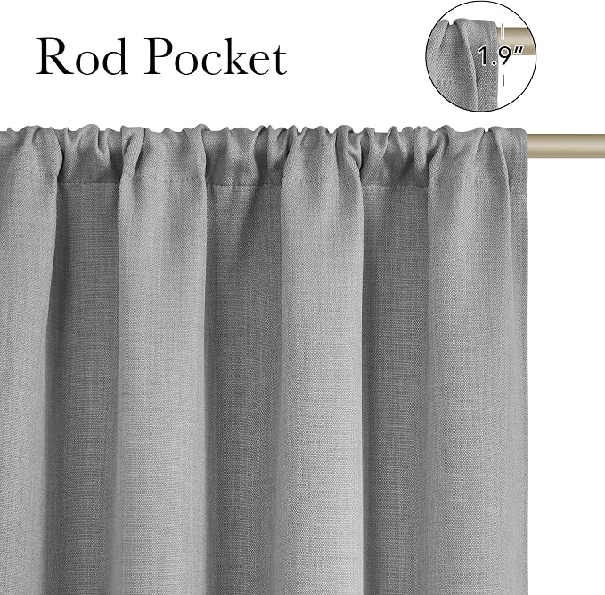 NICETOWN Light Grey Faux Linen Room Darkening Rod Pocket Curtains 63 inch Length, W42 x L63, Light Blocking Thermal Insulated Noise Reducing Drapes for Bedroom Living Room Farmhouse Decor, 2 Panels