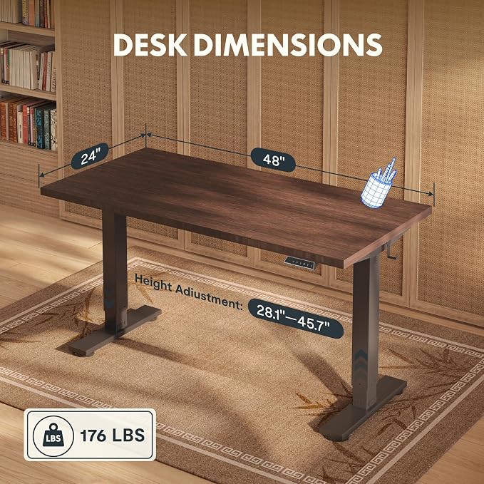 FLEXISPOT Solid Bamboo Standing Desk, 48" x 24" Real Bamboo Desktop with Natural Grain, Durable & Sustainable Workstation for Home Office and Multi-Monitor Setups (Walnut, Black Frame)