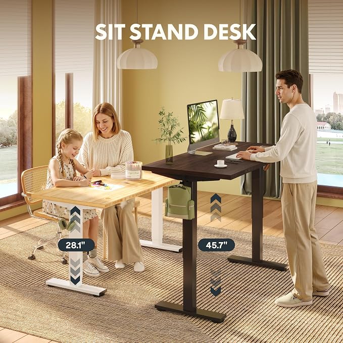 FLEXISPOT Solid Bamboo Standing Desk, 48" x 24" Real Bamboo Desktop with Natural Grain, Durable & Sustainable Workstation for Home Office and Multi-Monitor Setups (Walnut, Black Frame)