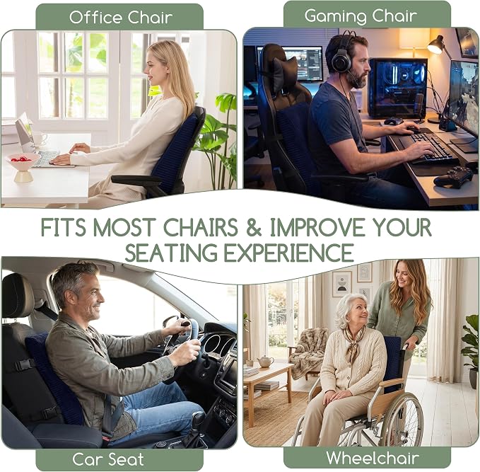 Ergonomic Lumbar Support Pillow for Lower Back Pain Relief, Corduroy Cover Back Support Cushion with Adjustable Straps, Large Size Lumbar Pillow for Office, Gaming & Home Essentials, Large, Navy