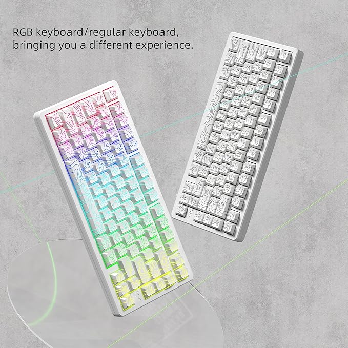 dagaladoo Double Shot PBT keycaps 119 Keys Set White Topographic Shine Through Custom keycaps Cherry Profile Custom Keyboard Key caps for 60/65/75/TKL/96/100% US Layout Mechanical Keyboard