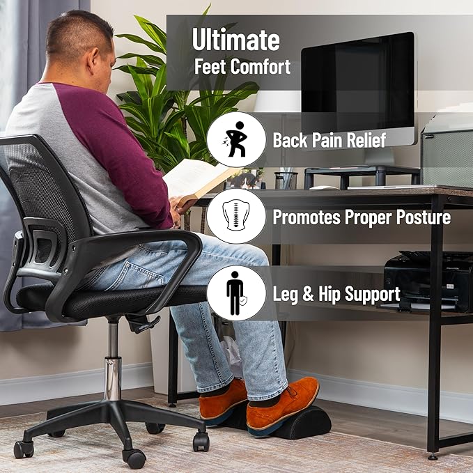 Mind Reader Foot Rest, Foot Stool, Under Desk at Work, Ergonomic, Adjustable, Office, Foam, 7.5" L x 16.75" W x 3.75" H, Black