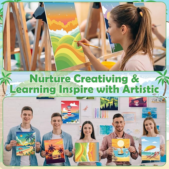 Blosssound 10 Set Pre Printed Canvas Pre Drawn Canvas Painting with Easel Kits 5" x 7" Outline Painting Panels for Beginners, DIY Craft Project, Home Decors(Summer)