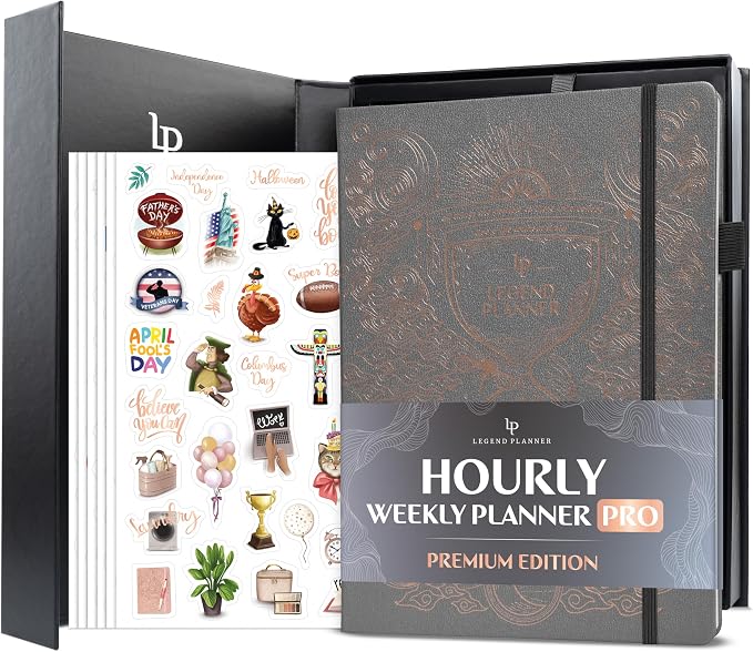 Legend Hourly Planner PRO Premium – Undated Schedule Planner with Time Slots – Weekly, Monthly & Daily Personal Organizer, A4 (Mystic Grey)